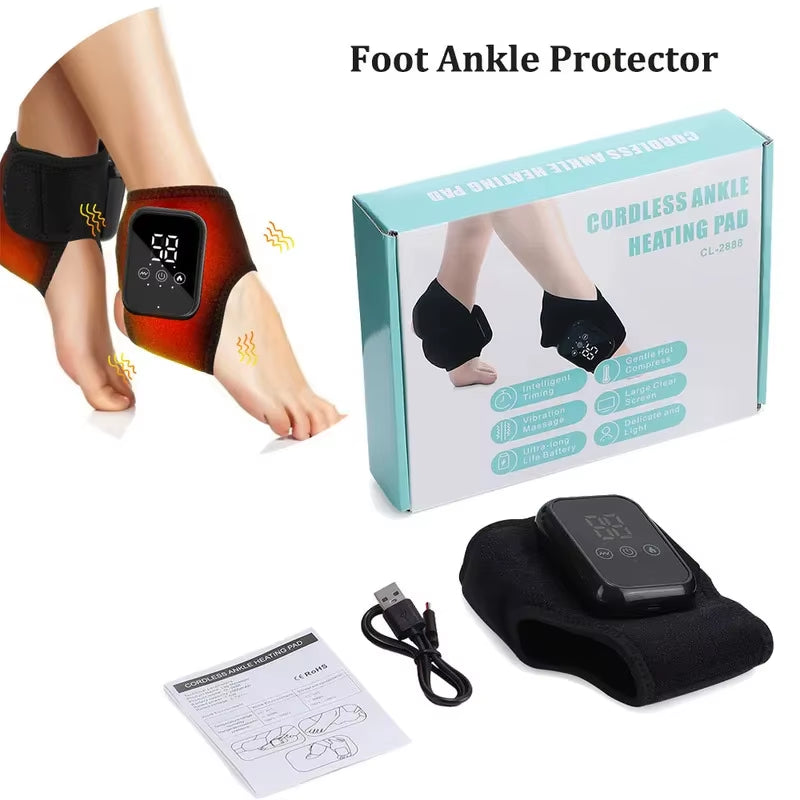 Foot Vibrator Hot Compress Vibration Ankle Massager Protector Heated Foot Wrap Support Brace for Plantar Fasciitis Joint Sprain
